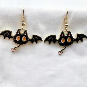 New Cat Bat Gold Tone Fashion Hook Earrings
